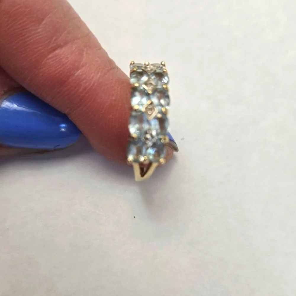 14kt Solid Yellow Gold Aquamarine And Diamond Ring